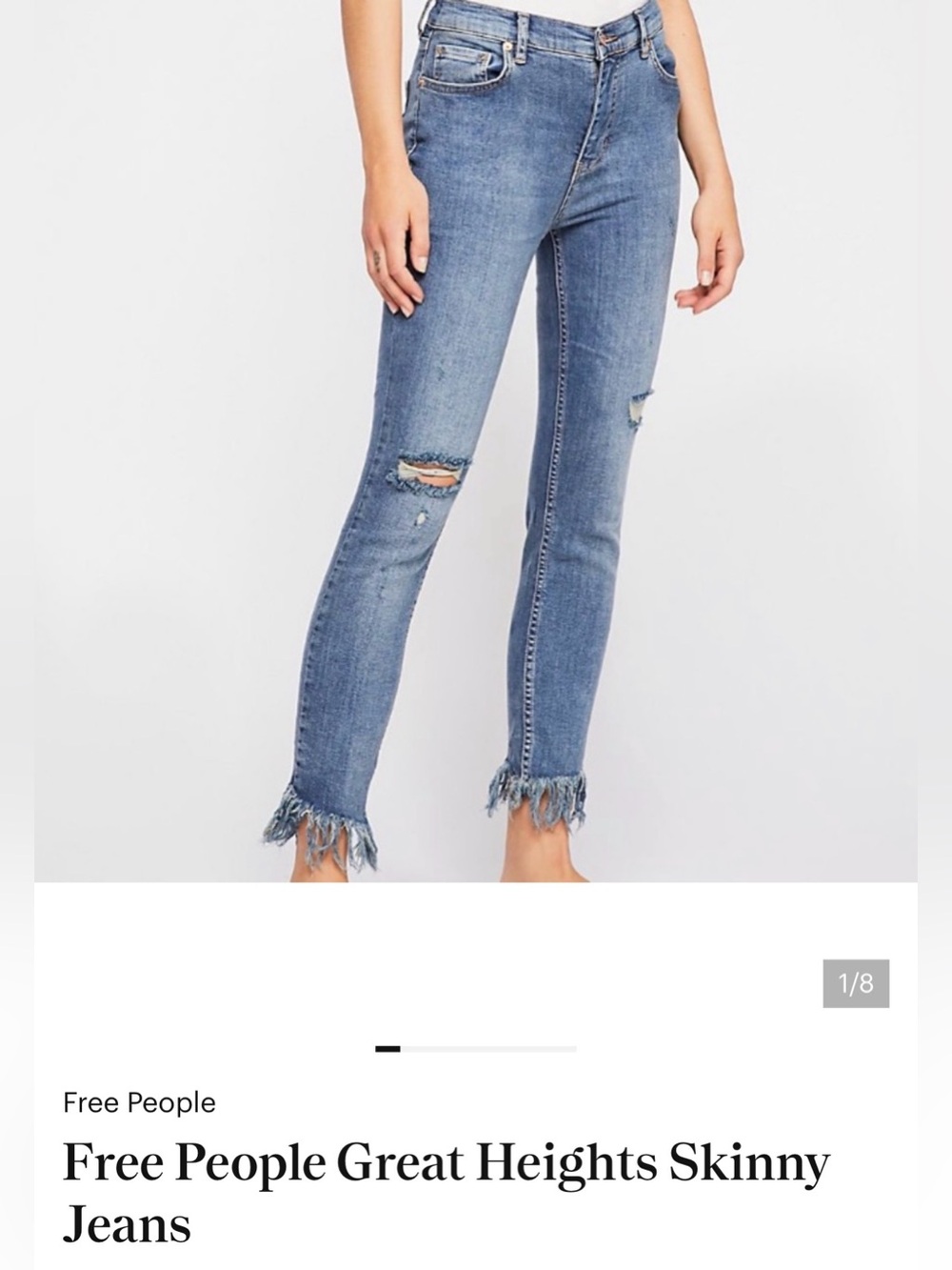 Free People Light Blue Distressed Skinny Jeans with Frayed Hem